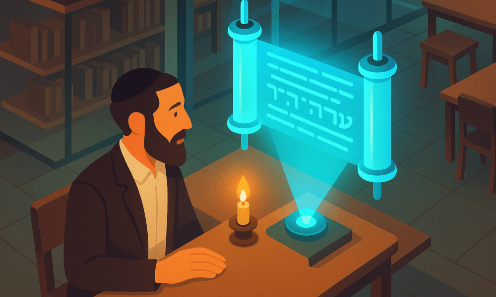 A visual representation of an AI Dvar Torah writer, showcasing features like AI-generated Torah commentary and digital writing assistance for Jewish studies.