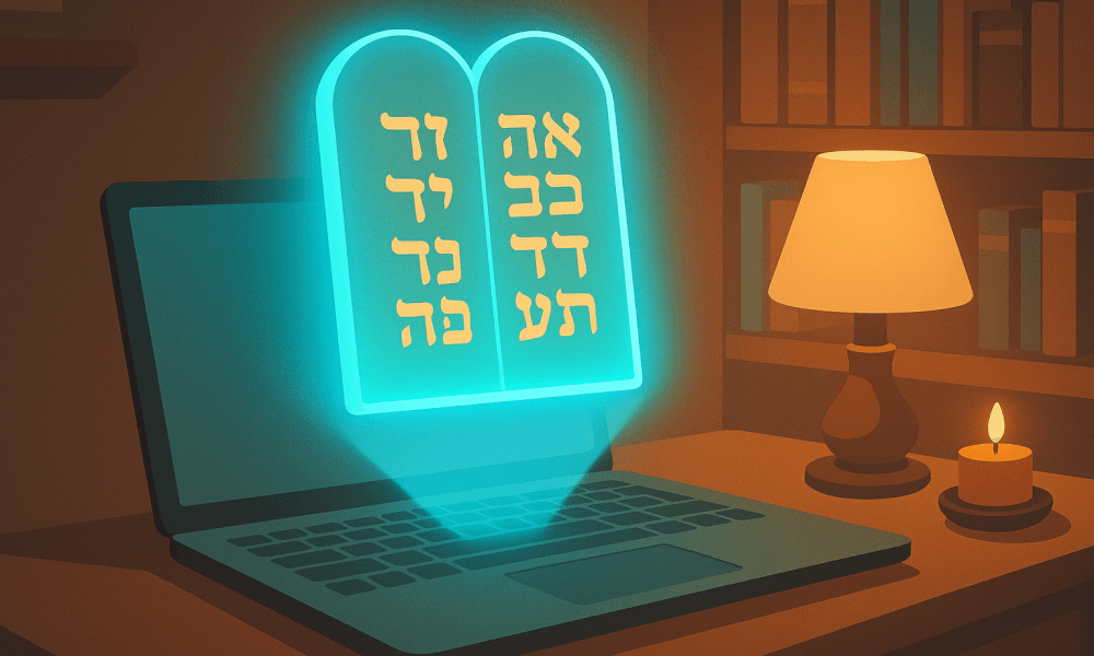 Screen displaying a virtual Torah study session with texts and interactive elements for online learning.