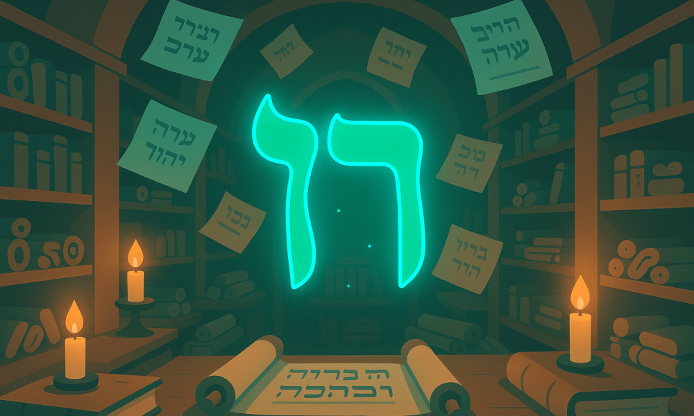 An illustration of a mystical library with glowing Hebrew numbers, showcasing ancient scrolls and books that represent the Hebrew numeric system, highlighting the significance of Hebrew numbers and their meanings.