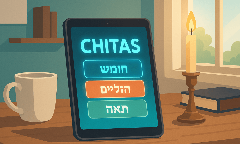 Illustration of Chitas daily readings with highlighted sections from the Chitas book, showcasing Chitas in English and resources for kids.