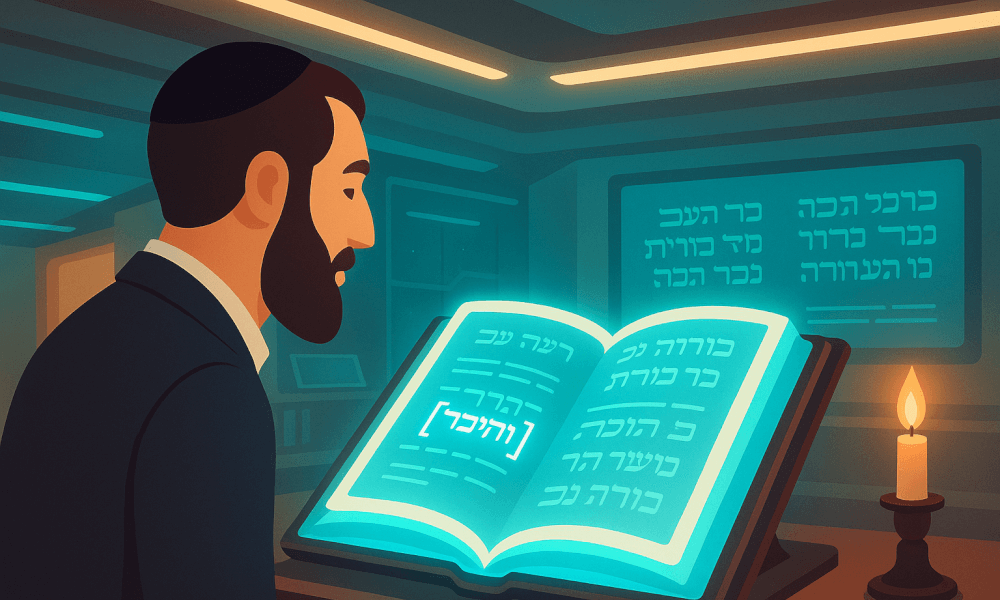 A person studying the Gemara, a central text of Jewish law and rabbinic literature, illuminated beside a candle.