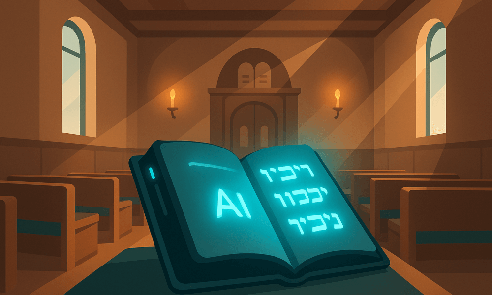 An artistic depiction of an open Torah in a synagogue, symbolizing the ethical duties and mitzvot in Judaism, highlighting the religious life and obligations of Jews.