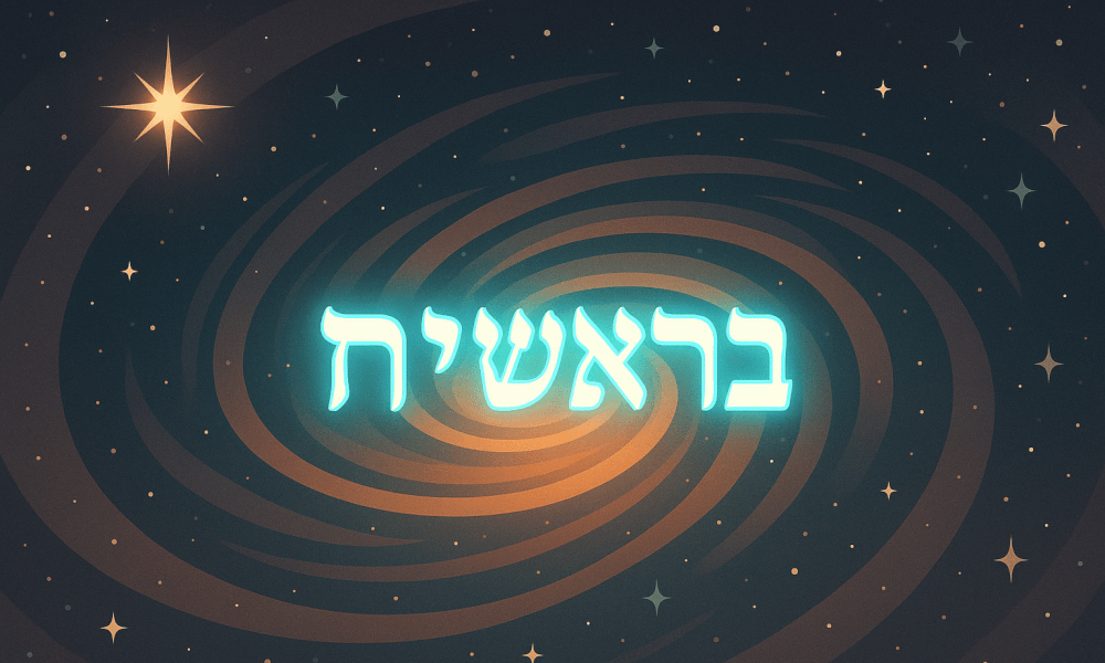 Artistic representation of the Hebrew word 'בראשית' (Bereishis) symbolizing the beginning of the Torah and the Genesis creation story.