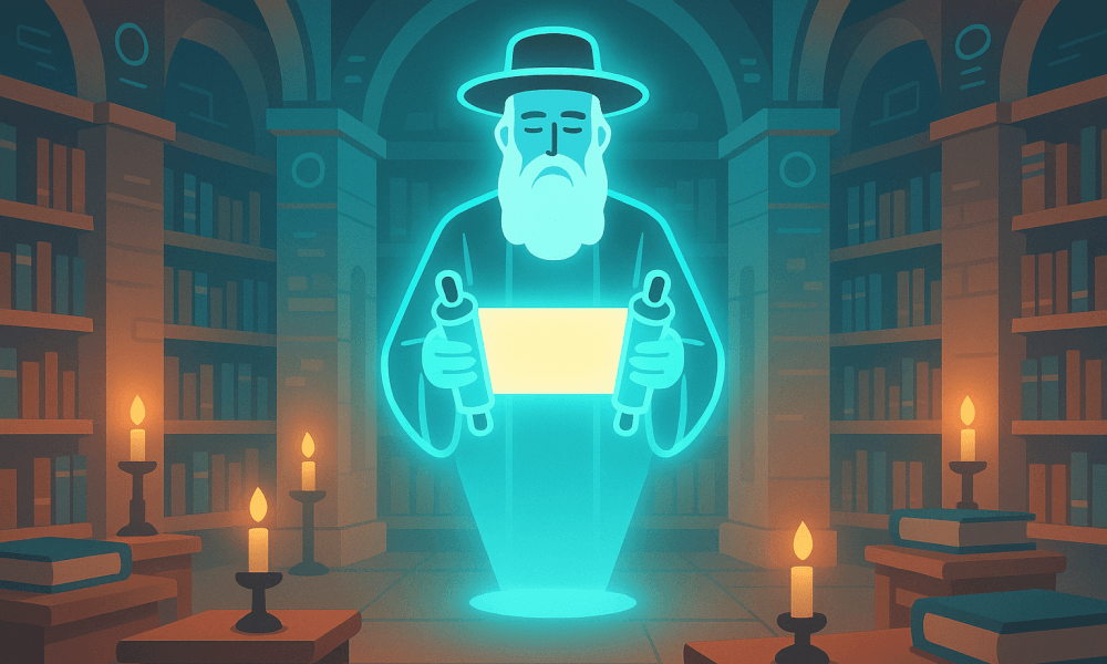 Illustration of a biblical prophet holding scrolls in a library, representing the prophets in the Bible, including major and minor prophets.