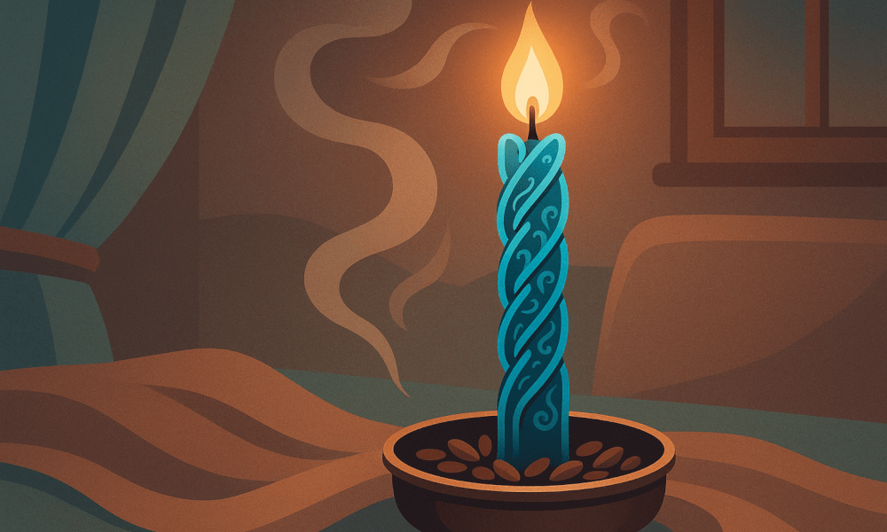 A beautifully twisted Havdalah candle glowing bright as part of the Havdalah ceremony, symbolizing the separation between Shabbat and the new week.